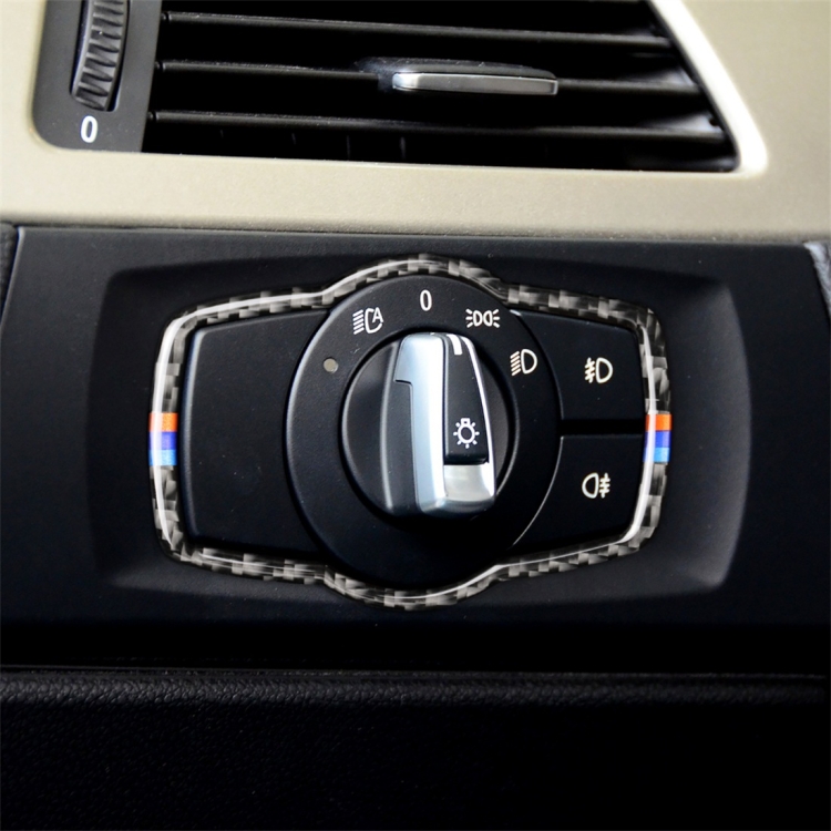 

Three Color Carbon Fiber Car Headlight Switch Decorative Sticker for BMW E90 / E92 / E93 2005-2012 / 320i / 325i, Thin Version