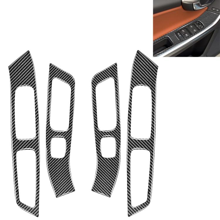 

4 PCS Car Carbon Fiber Window Lifting Panel Decorative Stickers for Volvo V60 2010-2017 / S60 2010-2018, Left and Right Drive Universal