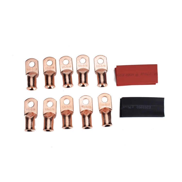 

10 PCS AWG T2 Copper Heavy-duty Cold-pressed Wire Terminals 1/0 x 5/16 with Heat Shrinkable Tube