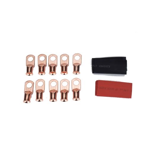 

10 PCS AWG T2 Copper Heavy-duty Cold-pressed Wire Terminals 2 x 3/8 with Heat Shrinkable Tube