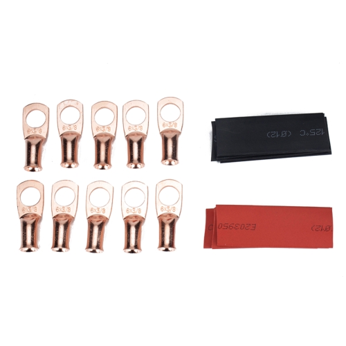 

10 PCS AWG T2 Copper Heavy-duty Cold-pressed Wire Terminals 6 x 3/8 with Heat Shrinkable Tube