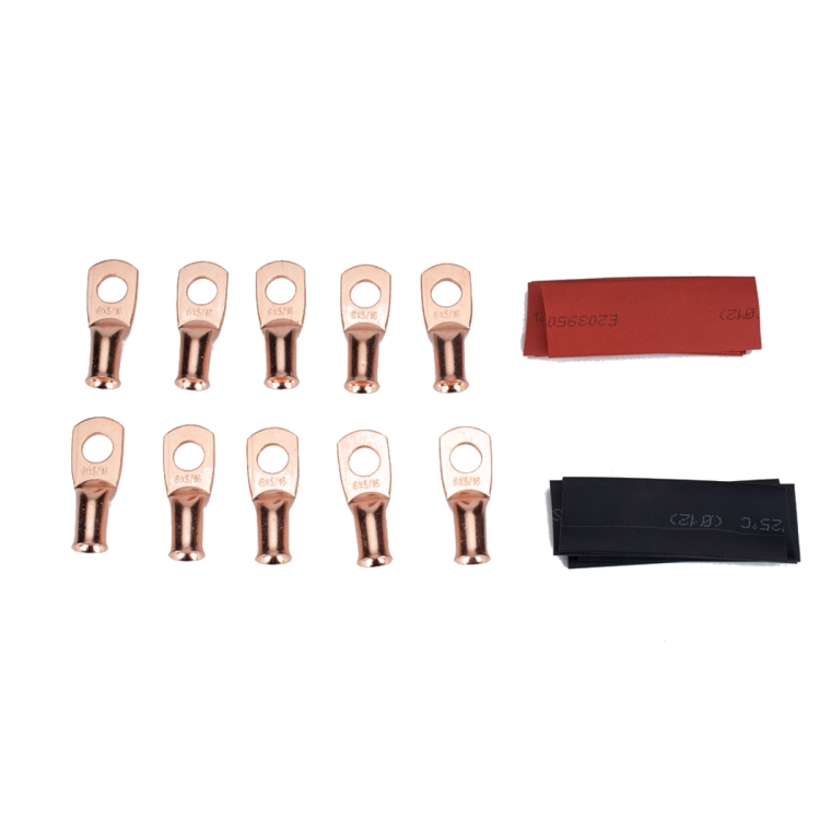 

10 PCS AWG T2 Copper Heavy-duty Cold-pressed Wire Terminals 6 x 5/16 with Heat Shrinkable Tube