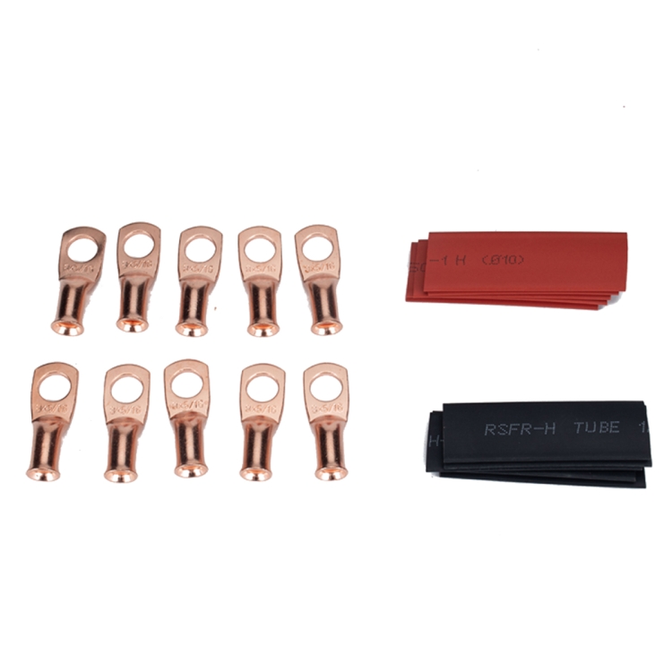 

10 PCS AWG T2 Copper Heavy-duty Cold-pressed Wire Terminals 8 x 5/16 with Heat Shrinkable Tube