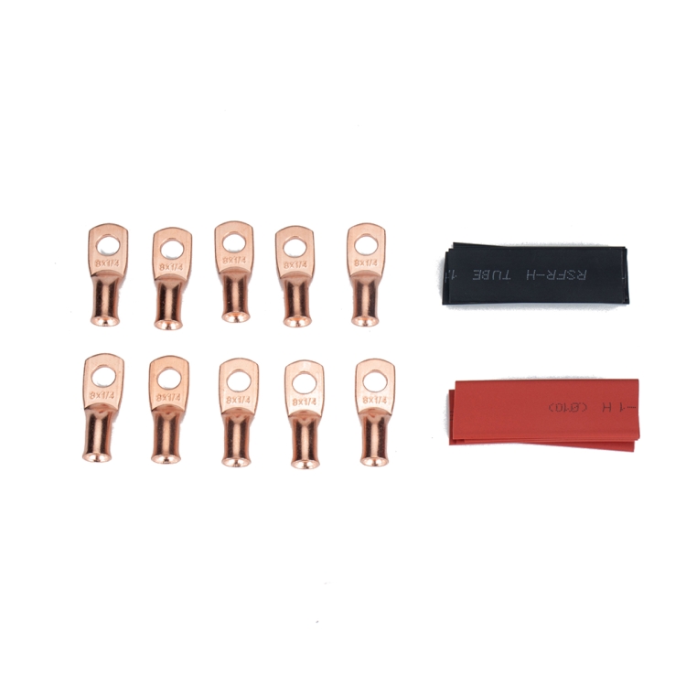 

10 PCS AWG T2 Copper Heavy-duty Cold-pressed Wire Terminals 8 x 1/4 with Heat Shrinkable Tube