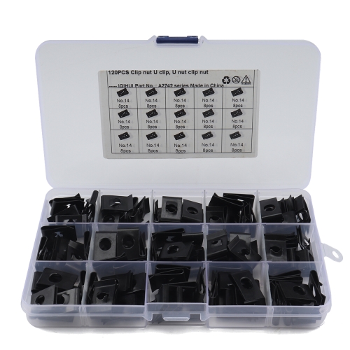 

120 PCS Black U Nut Kit Spire Clips No.14 Zinc Speed Fasteners Lug Nuts