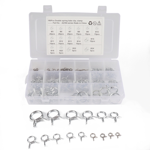 

180 PCS Double Wire Spring Tube Clamp Water Pipe Clamps, Size: 5-24mm
