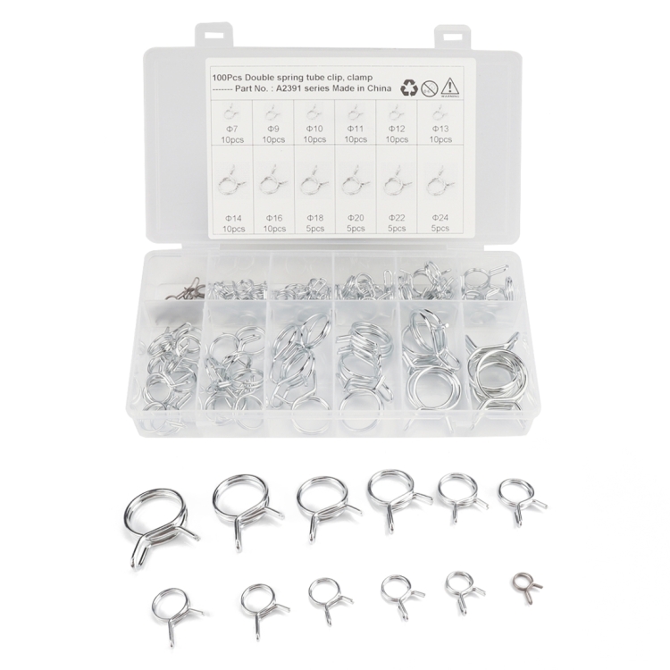 

100 PCS Double Wire Spring Tube Clamp Water Pipe Clamps, Size: 7-24mm