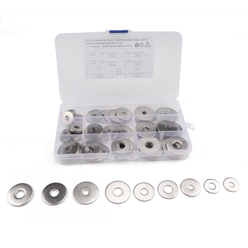 

90 PCS Round Shape Stainless Steel Flat Washer Assorted M6-M10 Kit for Car / Boat / Home Appliance