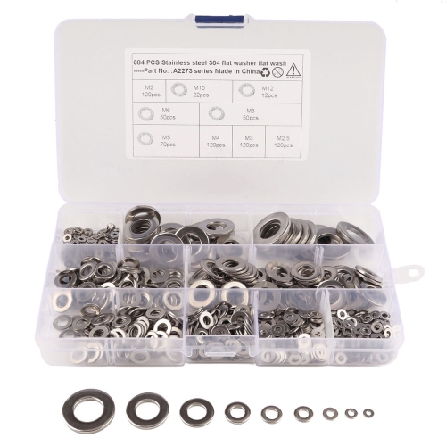 

684 PCS Stainless Steel Spring Lock Washer Assorted Kit for Car / Boat / Home Appliance