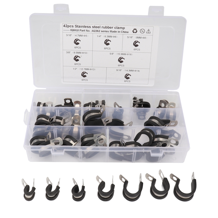 

42 in 1 Car Rubber Cushion Pipe Clamps Stainless Steel Clamps