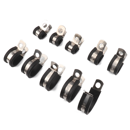 

10 PCS Car Rubber Cushion Pipe Clamps Stainless Steel Clamps, Size: 5/8 inch (16mm)