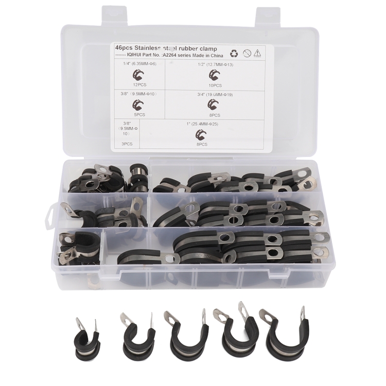 

46 in 1 Car Rubber Cushion Pipe Clamps Stainless Steel Clamps