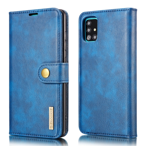 

For Samsung Galaxy A51 5G DG.MING Crazy Horse Texture Flip Detachable Magnetic Leather Case with Holder & Card Slots & Wallet(Blue)