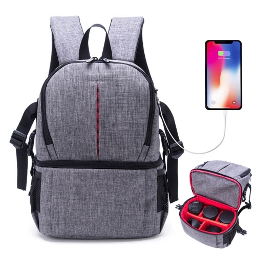 

Multi-functional Waterproof Nylon Shoulder Backpack Padded Shockproof Camera Case Bag for Nikon Canon DSLR Cameras(Grey)