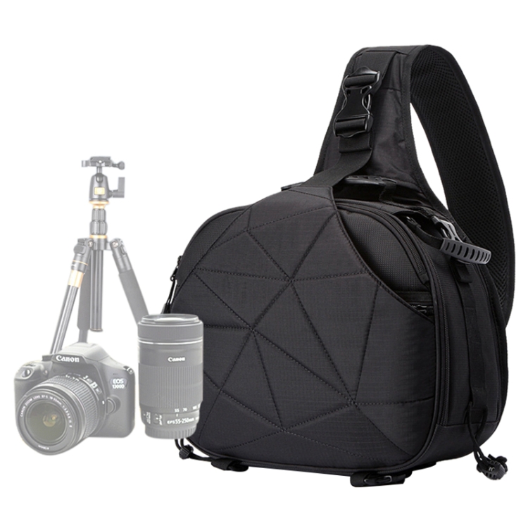 

Triangle Shape Tscope Sling Shoulder Cross Digital Camera Bags Case Soft Bag with Rain Cover for Canon Nikon Sony, Size: 33*24*17cm(Black)
