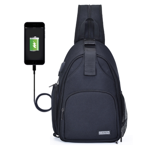 

CADeN D17-2 Multifunction Nylon Shockproof Scratch-Resistant Messenger Single / Shoulders Bag Backpack Outdoor SLR Camera Photography Backpack Bag with USB Port & Zipper Front Bag(Black)