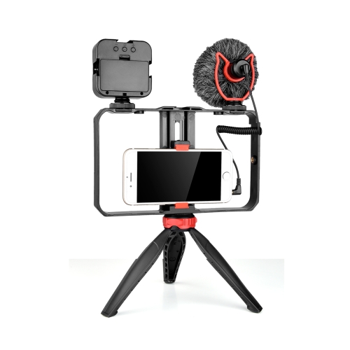

YELANGU PC204 YLG1801D Vlogging Live Broadcast LED Selfie Light Smartphone Video Rig Handle Stabilizer Bracket Kits with Microphone & Tripod