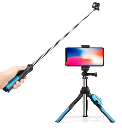

Multi-functional Foldable Tripod Holder Bluetooth Remote Control Selfie Stick Monopod for GoPro HERO7 /6 /5 Session /5 /4 Session /4 /3+ /3 /2 /1, Xiaoyi Sport Cameras, Length: 19-93cm(Blue)
