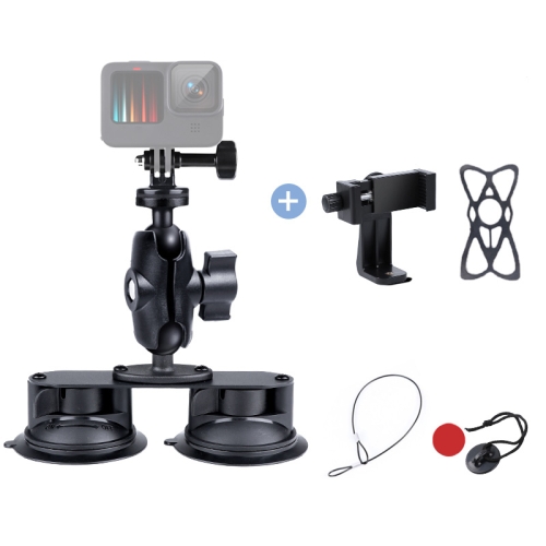 

Dual Suction Cup Mount Holder with Tripod Adapter & Screw & Phone Clamp & Anti-lost Silicone Net for GoPro HERO9 Black / HERO8 Black / HERO7 /6 /5, DJI Osmo Action, Insta360 One R and Other Action Cameras, Smartphones (Black)