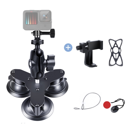 

Triangle Suction Cup Mount Holder with Tripod Adapter & Screw & Phone Clamp & Anti-lost Silicone Net for GoPro HERO9 Black / HERO8 Black / HERO7 /6 /5, DJI Osmo Action, Insta360 One R and Other Action Cameras, Smartphones (Black)