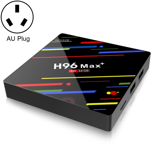 

H96 Max+ 4K Ultra HD Full HD Media Player Smart TV BOX with Remote Controller, Android 9.0, RK3328 Quad-Core 64bit Cortex-A53, 4GB+32GB, Support TF Card / USBx2 / AV / Ethernet, Plug Specification:AU Plug
