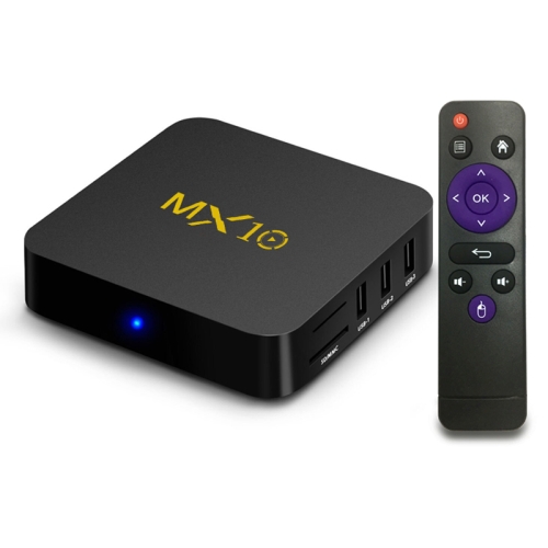 

MX10 4K HD Smart TV Box with Remote Controller, Android 8.1, RK3328 Quad-Core 64bit Cortex-A53, 4GB+64GB, Support SD Card, HDMI, LAN, AV, WiFi (Black)