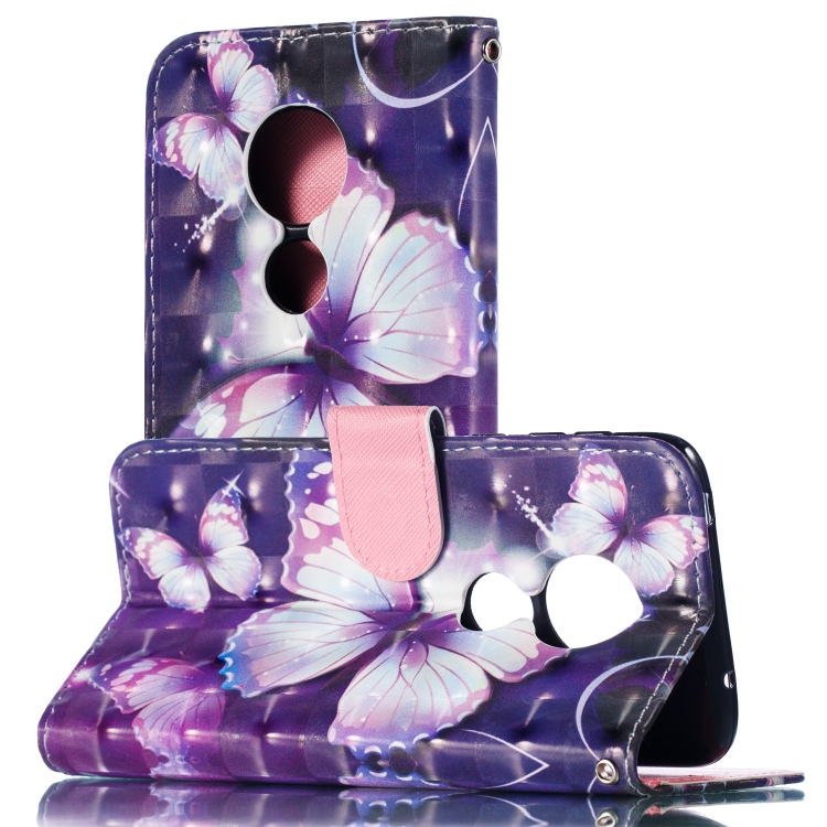 

3D Pattern Colored Drawing Horizontal Flip Leather Case for MOTO G7 POWER, with Holder & Card Slots & Wallet & Lanyard(Purple Butterfly)