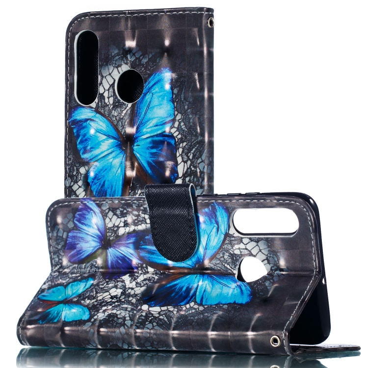 

3D Pattern Colored Drawing Horizontal Flip Leather Case for Huawei P30 Lite, with Holder & Card Slots & Wallet & Lanyard(Blue Diamond Butterfly)