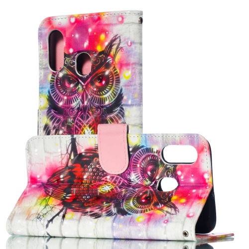 

3D Pattern Colored Drawing Horizontal Flip Leather Case for Galaxy A20 / A30, with Holder & Card Slots & Wallet & Lanyard(Owl)