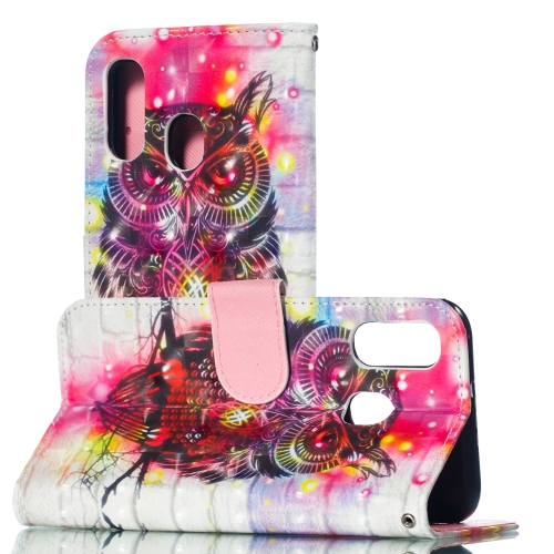 

3D Pattern Colored Drawing Horizontal Flip Leather Case for Galaxy A40, with Holder & Card Slots & Wallet & Lanyard(Owl)