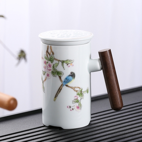 

Enamel Ceramic Tea Cup Set with Cup Cover & Filter Cup, Pattern: Charactizing A Fine Spring