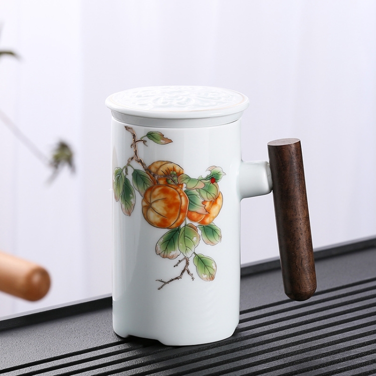 

Enamel Ceramic Tea Cup Set with Cup Cover & Filter Cup, Pattern: Everything Goes Well
