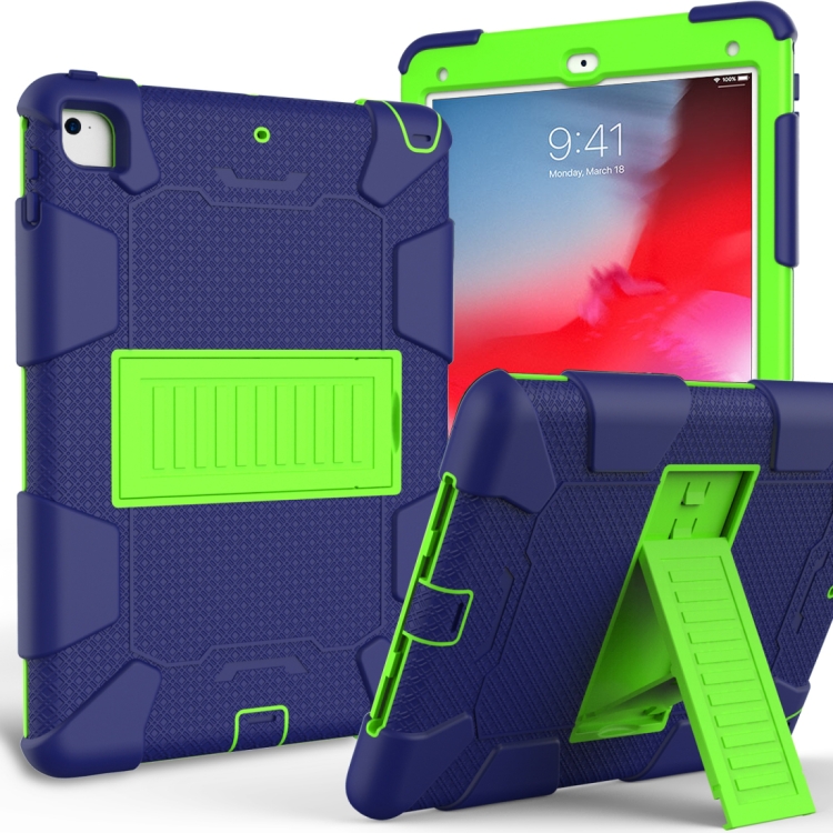 

Shockproof Two-color Silicone Protection Shell for iPad 9.7(2018) & 9.7(2017) & Air 2, with Holder(Navy Blue+Yellow-green)