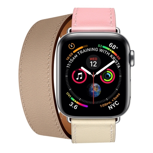 

Two Color Double Loop Leather Wrist Strap Watchband for Apple Watch Series 3 & 2 & 1 38mm, Color:Cherry Pink+Pink White+Ceramic Clay