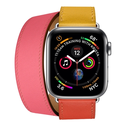 

Two Color Double Loop Leather Wrist Strap Watchband for Apple Watch Series 3 & 2 & 1 42mm, Color:Amber+Orange Red+Light Rose Red