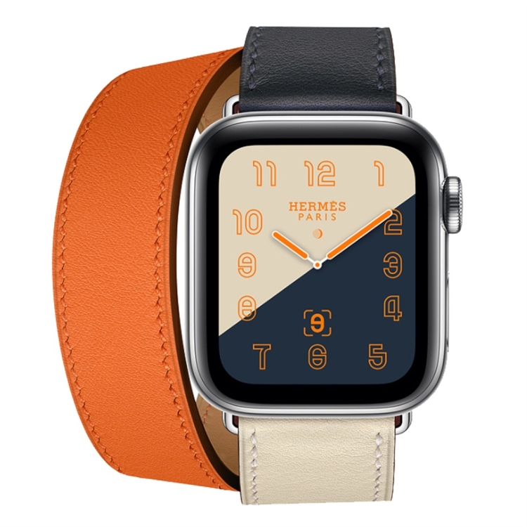 

Two Color Double Loop Leather Wrist Strap Watchband for Apple Watch Series 3 & 2 & 1 42mm, Color:Bright Blue+Pink White+Orange