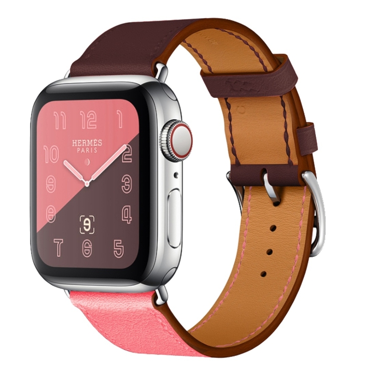 

Two Color Single Loop Leather Wrist Strap Watchband for Apple Watch Series 3 & 2 & 1 38mm, Color:Pink+Wine Red