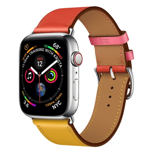 

Two Color Single Loop Leather Wrist Strap Watchband for Apple Watch Series 3 & 2 & 1 38mm, Color:Amber+Orange Red+Light Rose Red