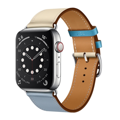 

Two Color Single Loop Leather Wrist Strap Watchband for Apple Watch Series 3 & 2 & 1 38mm, Color:Grey Blue+Pink White+Ice Blue