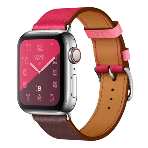 

Two Color Single Loop Leather Wrist Strap Watchband for Apple Watch Series 3 & 2 & 1 42mm, Color:Wine Red+Deep Rose Red+Light Rose Red