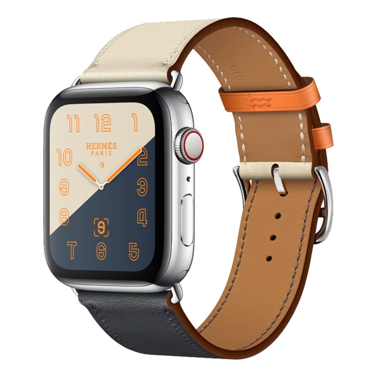 

Two Color Single Loop Leather Wrist Strap Watchband for Apple Watch Series 3 & 2 & 1 42mm, Color:Bright Blue+Pink White+Orange