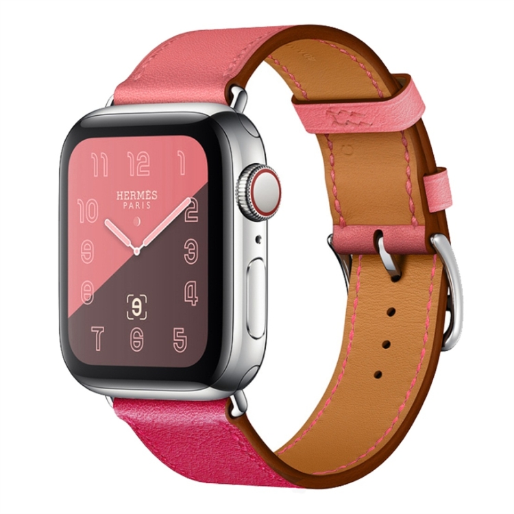

Two Color Single Loop Leather Wrist Strap Watchband for Apple Watch Series 3 & 2 & 1 38mm, Color:Rose Red+Pink
