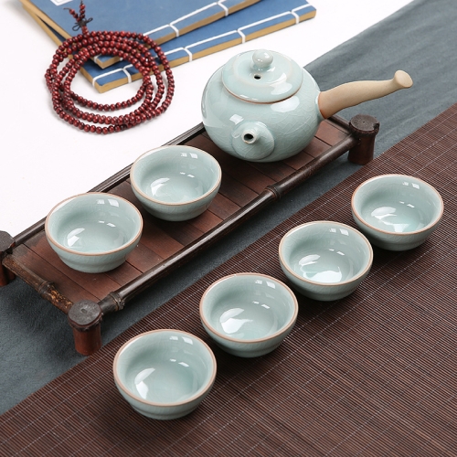 

7 PCS Ceramic Kungfu Teaware Teapot Teacup Set, Shape:Straight Handle(Blue)