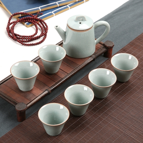 

7 PCS Ceramic Kungfu Teaware Teapot Teacup Set, Shape:Side Handle(Blue)