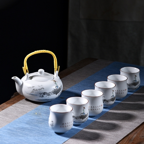 

7 PCS Ceramic Kungfu Teaware Beam-lifting Teapot Teacup Set, Pattern:Shepherd Boy