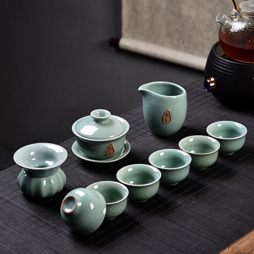 

Ge Kiln Ceramic Kungfu Teaware Teacup Cover Bowl Set, Color:Blue