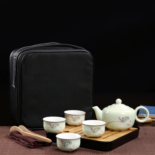 

Outdoor Travel Mini Portable Ceramics Teaware Set With Travel Box, Pattern:Lotus Rhyme