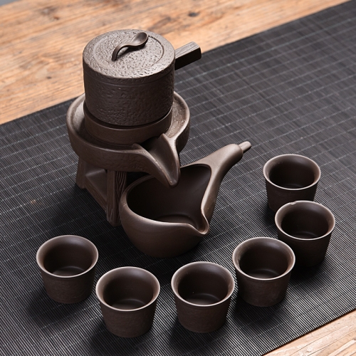 

Semi-automatic Ceramic Kung Fu Teaware Set(Black Purple Sand Stone Mill)