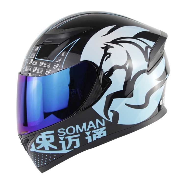 

Soman SM-960 Motorcycle Electromobile Full Face Helmet Double Lens Protective Helmet, Size:XXL, 63-64cm(Blue with Blue Lens)
