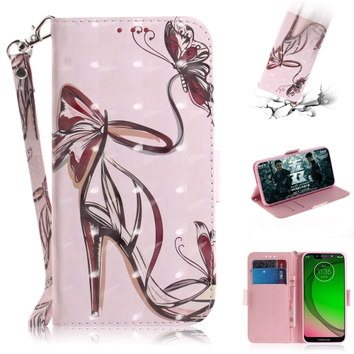 

3D Painting Pattern Coloured Drawing Horizontal Flip Leather Case with Holder & Card Slots & Wallet For Motorola Moto G7 Play(Butterfly High Heels)